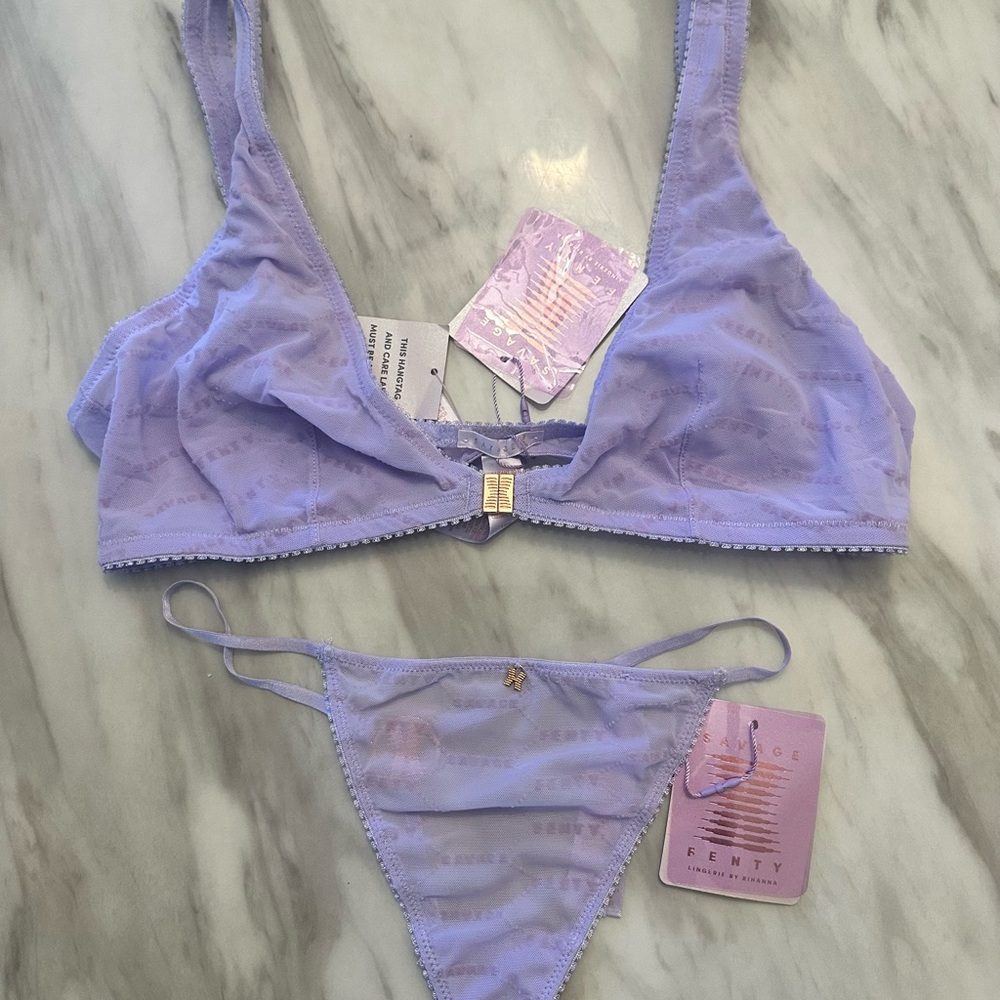 Savage X Fenty Light Purple Lace Bra and Panty Set